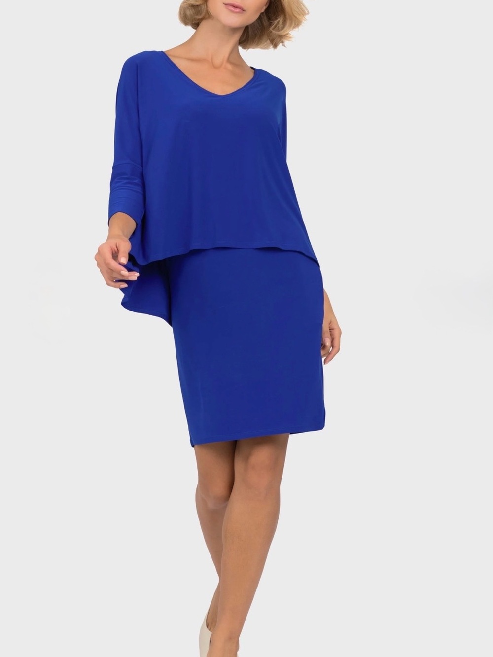 Joseph Ribkoff Cobalt Blue V-Neck Layered Midi Dress